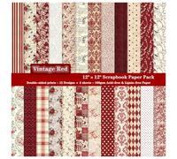 ZAKHSE Cardstock Paper 12x12, 24 Sheets Double sided Scrapbook Paper Vintage Red Pattern Paper, 12 Designs, 24 Patterns, 160gsm Acid-free Scrapbooking Paper Decorative Craft Paper for DIY Art Craft