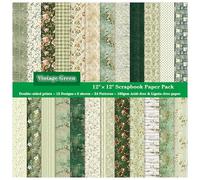 ZAKHSE Cardstock Paper 12x12, 24 Sheets Double sided Scrapbook Papers Vintage Green Pattern Card Stock, 12 Designs, 24 Patterns, 160gsm Acid-free Decorative Craft Paper for DIY Art Craft Scrapbooking