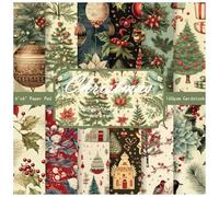 ZAKHSE Christmas Pattern Paper Pack, 36 Sheets 6"x6" Scrapbook Paper Pad, Christmas Tree Berry Prints Single-sided Cardstock Paper, 160gsm Acid-free Decorative Craft Paper for Photo Album Card Making