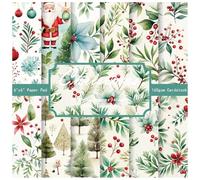 ZAKHSE Christmas Pattern Paper Pack, 36 Sheets 6"x6" Scrapbook Paper Pad, Red Berry Green Leaves Prints Single-sided Cardstock Paper, 160gsm Decorative Craft Paper for Photo Album Card Making