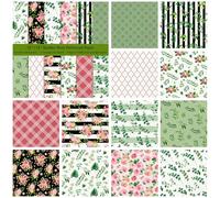 ZAKHSE Christmas Scrapbook Paper 12x12, 24 Sheets Double-sided Rose Flower Pattern Cardstock, 160 gsm/100lb Green Decorative Craft Paper for Wedding DIY, Scrapbooking Supplies, Gift Wraps, 12 Designs