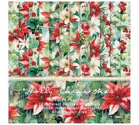 ZAKHSE Christmas Scrapbook Paper Pad, 48 Sheets 6"x6" Pattern Paper Pack Flowers and Berries Prints Single-sided Cardstock Paper, 160gsm Acid-free Decorative Craft Paper for Card Photo Album Decor