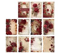 ZAKHSE Scrapbook junk Journal Supplies, 30 Sheets Gothic Red Rose Flower with Lace Border Textured Papers Specialty Paper Pack for DIY Journaling Background Scrapbooking, 5.51×3.94-Inch, 10 Pattern