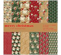 ZAKHSE Scrapbook Paper 6"x6" Merry Christmas Paper Pad for Card Making,48 Sheets Santa Claus Pattern Paper Single-Sided Cardstock Decorative Craft Paper Holiday Scrapbook Supplies Kit-Red