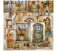 ZAKHSE Scrapbook Paper Pack, 24 Sheets Butterfly Flower Shabby Window Pattern Single-Sided Patterned Cardstock, 8.3x5.7-inch Decorative Craft Paper for DIY Album Backgrounds-8 Designs