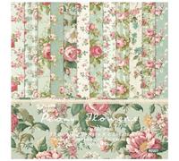 ZAKHSE Scrapbook Paper Pad 6"x 6" Floral Cardstock Paper, 48 Sheets Peony Flower Single-Sided Pattern Paper, 12 Designs, Vintage Decorative Craft Paper Photo Album DIY Card Making Supplies-Green