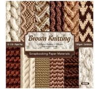 ZAKHSE Scrapbook Paper Pad 6"x6" Cardstock Paper, 24 Sheets Single-sided Brown Knitting Pattern Paper, 12 Designs, 160gsm Acid-free Colored Decorative Craft Paper for Card Making Photo Album Decor