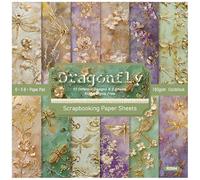 ZAKHSE Scrapbook Paper Pad 6x6, 24 Sheets Relief Dragonfly and Flower Single Sided Pattern Papers, Spring Cardstock 160gsm Decorative Craft Background Paper DIY Scrapbooking Supplies Kit-12 Designs