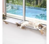 Zakkart 2PC Easy Seat Cat Perch for Window Sill - Hammock Design w/Pine Wood & Robust Metal Frame - Cat Window Seat for Large Cats and Kittens (Natural Color Wood w/Gray Bed, Medium (23''W x 14''D))
