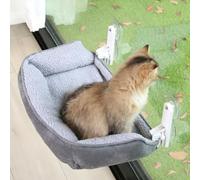 Zakkart Foldable Cat Hammock for Window with Bolster - Cordless, Fold-Up, Three-Side Bolstered Machine Washable Fluffy Bed, Robust Metal Frame - Cat Window Perch for Large Cats and Kittens - Gray