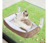 Zakkart Foldable Cat Hammock for Window with Bolster - Cordless, Three-Side Bolstered Machine Washable Fluffy Bed, Robust Metal Frame - Cat Window Perch for Large Cats and Kittens - Brown/White