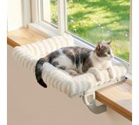 Zakkart Mellow Cat Perch for Windowsill, Hook-On or Screw-On Installation Pet Window Perch, Machine Washable Bed, Heavy Duty Cat Hammock Shelf for Large Cats, Holds up to 40 lbs (Beige, XLarge)