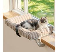 Zakkart Mellow Cat Perch for Windowsill, Hook-On or Screw-On Installation Pet Window Perch, Machine Washable Bed, Heavy Duty Cat Hammock Shelf for Large Cats, Holds up to 40 lbs (Brown, XLarge)