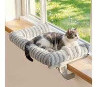 Zakkart Mellow Cat Perch for Windowsill, Hook-On or Screw-On Installation Pet Window Perch, Machine Washable Bed, Heavy Duty Cat Hammock Shelf for Large Cats, Holds up to 40 lbs (Gray, XLarge)