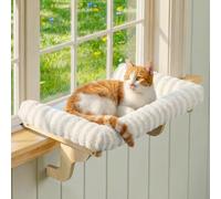 Zakkart Mellow Cat Perch for Windowsill with Zipper Removable Bed, 3-Sided Bolster Cat Window Perch, Hardwood & Metal Frame, Tool-Free Hook-On Hammock, Machine Washable, Holds up to 40 lbs (Beige, L)