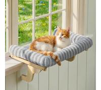 Zakkart Mellow Cat Perch for Windowsill with Zipper Removable Bed, 3-Sided Bolster Cat Window Perch, Hardwood & Metal Frame, Tool-Free Hook-On Hammock, Machine Washable, Holds up to 40 lbs (Gray, XL)