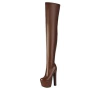 ZaKoonaC Women's Over The Knee Boots Extreme Platform | 16.5cm Heel & 70cm Thigh High | 6.5cm Platform & Side Zipper | Plush Fleece Lining