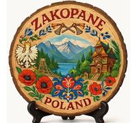 Zakopane Souvenir Gift - Wood Slice Plaque for Wall or Table, Poland Souvenir for Tourists, Plate Collectors & Travel Lovers, Tatra Mountains Decorative Gift