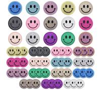 Zakrafo 60PCS Smiley Iron on Patches Sequin Round Chenille Cute Smiley Face Patches for Diverse Range of Fabric Clothes DIY Projects