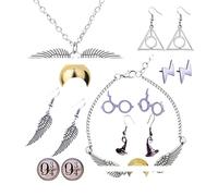 Zaky 18 pcs Golden Snt.h Necklace Jewelry Bracelet Stud Earring Sticker Set Deathly Hallows/Golden/Platform 9 3/4 for fans Collectibles Merch Gifts