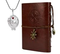 Zaky 2 Pcs The Vampire Cosplay Costume Jewelry Accessories Elena Diary Vervain Locket Pendant Necklace Leather Writing Journal Notebook Retro Brown