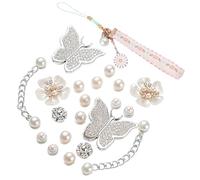 Zaky 21 Pcs Pearl Shoe Charms for Women Butterfly Flower Charms DIY Shoe Accessories Decoration Jewels Party Favors Waterproof & Durable Flower Keychain