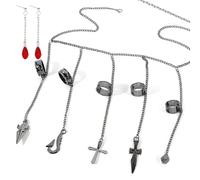 Zaky 22 pcs Kurapika Chains Kurapikas 5 Ring Hand Chains Anime Bracelets Hunter X Hunter Earrings - Sticker Set Anime Cosplay Drop Jewelry Accessories