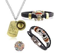 Zaky 28 Pcs Anime Skeleton Pendant Necklace Cosplay Sun Hat Braided Bracelet Sticker Set for Small Medium Persons Collectibles Merch Gifts