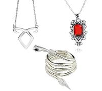 Zaky 3 pcs The Mortal Instruments Inspired Angelic Power Rune Symbols Necklace City of Bones Isabelle Lightwood's Electrum Whip Serpent Snake Bracelet and necklace Set