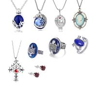 Zaky 35 Pieces Vampire Katherine Pierce Pendant Necklace Elena Gilbert Earrings Damon Family Crest Rings Esther's Secret Sticker Set