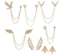 Zaky 7 Pairs Brooches Accessories Palace Retro Hollow Pattern Shirt Collar Brooch Buckle Angle Triangle and Simple Elegant Double Leaf Collar Pin Brooch Gold Silver Plant Brooch