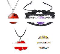 Zaky Anime Ninja Armband Ketten Akatsuki Rot Wolke Write Anhänger Auge Halskette Aufkleber Set Cosplay Zubehör für Herren Damen Unisex 28 Stück