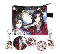 Zaky Heavenly Official Blessing Wallet Tian Guan Ci Fu Credit Card Holder & Money Clip Xie Lian Badge Hua Cheng Keychain Set with Cartoon Character Stickers 15 Pcs