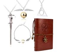 Zaky HP. Magic Triangle Pendant Necklace Friendship Bracelets Wands Necklace Cosplay Costume Jewelry Vintage Magic Leather Writing Journal Notebook with Cartoon Character Stickers 15 pcs