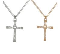 Zaky Masculine Mens Religious Cross Pendant Necklace Set Speed and Passion Dominic Toretto's Cross Pendant Necklace 2 pcs
