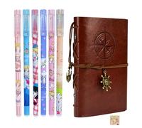 Zaky Moon Girl Gel Ink Pens 0.5mm Extra-Fine Ballpoint Pen Leather Writing Journal Notebook Promotional Gift Stationery School Office Supply With Cartoon Stickers 17 Pcs