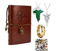 Zaky Travel Notebook Stainless steel Engraved Ring Arwen Evensta. Pendant Necklace Elven Green Tree Leaf Enamel Pins Brooch With Cartoon Stickers 14 Pcs