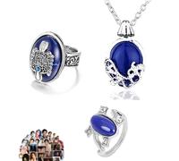 Zaky Vampire Jewelry Set Daylight Walking Signet Damon's Ring Daywalking Katherine Sapphire Crystal Pendant Necklaces Jewelry Set Cosplay for Fans with Stickers 33 pcs
