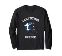Zakynthos Greece Classic Greece Flag Map Design Long Sleeve T-Shirt