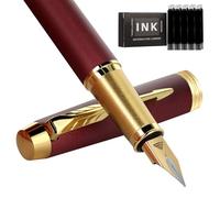 Zalantan Fountain Pen, Luxury Fine Point Smooth Writing Pen for Journaling With Gift Case, 10 Black Ink Cartridges and Ink Converter - Metal Writer Gifts (Matte Red)