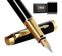 Zalantan Luxury Fountain Pen - Fine Point Smooth Writing Pen with Gift Case, 10 Black Ink Cartridges and Ink Converter (Black)
