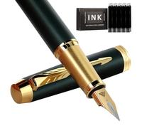 Zalantan Luxury Fountain Pen - Fine Point Smooth Writing Pen with Gift Case, 10 Black Ink Cartridges and Ink Converter (Matte Green)
