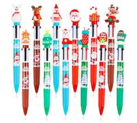 ZALAON 12PCS Christmas 4-Colour Ballpoint Pens - Muliticolor Holiday Pens with Cute Toppers - Multi-Ink Pens for Xmas Party Favours, Stocking Fillers, Office School Supplies and Students Children Gift