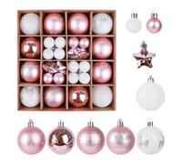 ZALAON 44 Pcs Christmas Ball Ornaments, 1.2/2.3 Inch Pink White Christmas Baubles Christmas Tree Hanging Ball Set for Xmas Party Indoor Outdoor Decorations