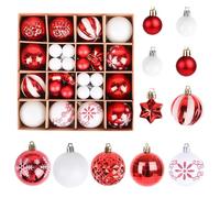 ZALAON 44 Pcs Christmas Ball Ornaments, 1.2/2.3 Inch Red White Christmas Baubles Christmas Tree Hanging Ball Set for Xmas Party Indoor Outdoor Decorations