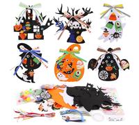 ZALAON 6 Pack Halloween Wreath Craft Kit, DIY Foam Stickers Craft Set with Pumpkin, Castle, Ghost, Tree, Bat & Black Cat Design for Boys Girls Halloween Party Activities