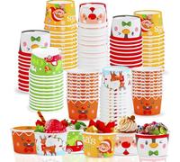 ZALAON Christmas Paper Ice Cream Cups, 60 x 3OZ/100ML Xmas Snack Treat Cups Santa Snowman Disposable Sundae Frozen Yogurt Bowls for Cold Hot Christmas Decorations Party Supplies