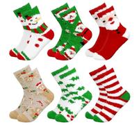 ZALAON Christmas Socks, 6 Pairs Christmas Fluffy Socks Coral Christmas Slipper Socks for Adult Kid Christmas Winter Warm Gift