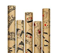 ZALAON Christmas Wrapping Paper - Kraft Paper- 5 x 3M Christmas Wrap Paper Rolls 43.2CM Wide Xmas Wrapping Paper for Gift Boxes Festival Decoration, 15M