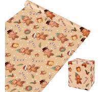 ZALAON Christmas Wrapping Paper Roll, 43CM x 10M Gingerbread Man Wrapping Paper Presents Wrapping Kraft Paper for Gift Boxes Festival Decoration